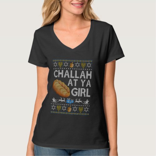 Challah At Ya Girl Ugly Hanukkah Sweater Dreidel C