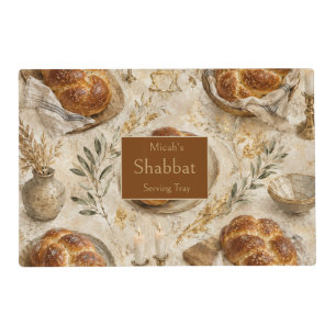 Challah Botanical, Beige Gold, Rustic Shabbat Placemat