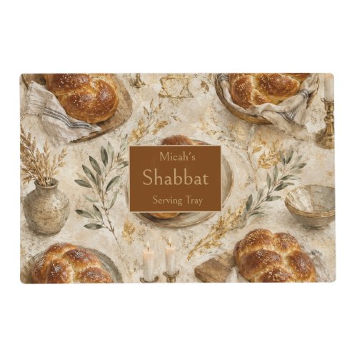 Challah Botanical, Beige Gold, Rustic Shabbat Placemat