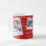 Challah Days La La La Christmas   Hanukkah Photo Coffee Mug<br><div class="desc">"Challah La La La" is one of Nautical Boutique Co.'s series of photo-fun holiday designs. It's about Hanukkah, but also about inclusion of other celebrations, in a fun, light way. It features white handwriting chalk-styled typography and any color background with strings of twinkling lights, plus a cute Christmas tree topped...</div>