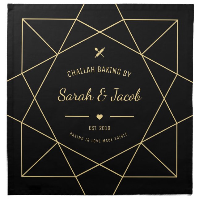Challah Dough Cover. Clean Lines-BLACK Cloth Napkin (Front)