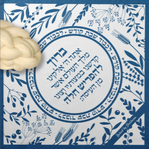 Challah Dough Cover. Floral Quirky Blues Cotton Cloth Napkin