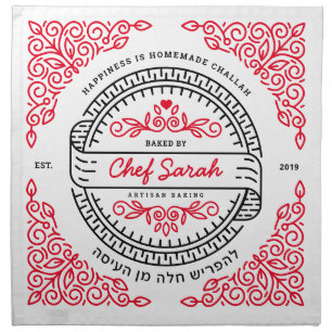 Challah Dough Cover Line Art. Red/Black Cloth Napkin
