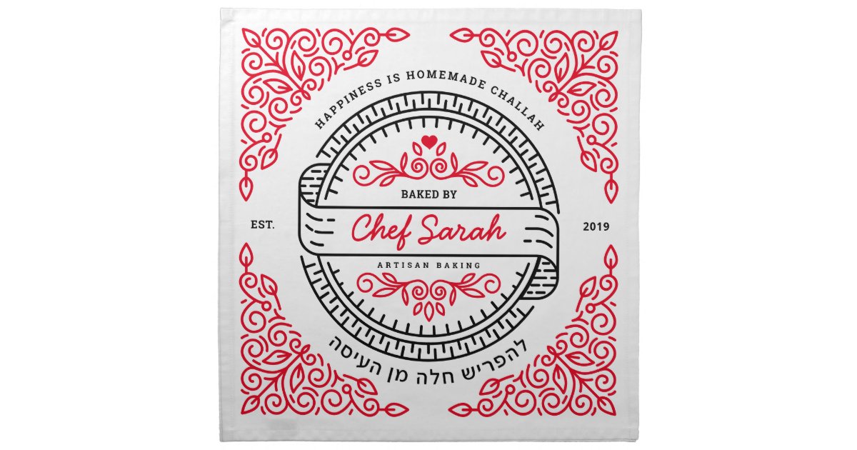 Challah Dough Cover Line Art Red Black Cloth Napkin Zazzle Com