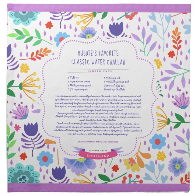 Challah Dough Cover. Print Your Own Recipe Cloth (Front)