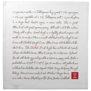 Challah Dough Cover. Recipe Series Customize Box C Cloth Napkin