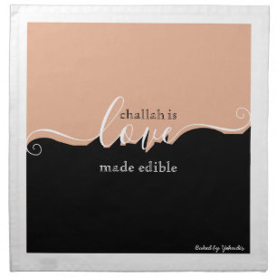 Challah Love made Edible Peach & Black Script Cloth Napkin