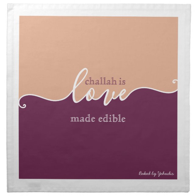 Challah Love made Edible Peach & Plum Script Cloth Napkin (Front)