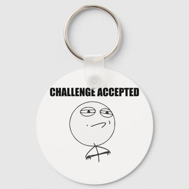 Challenge Accepted Rage Face Comic Meme Keychain (Front)