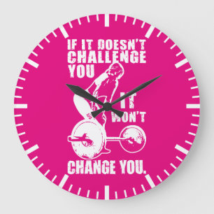 CHALLENGE and CHANGE. Women's Workout Motivational Large Clock