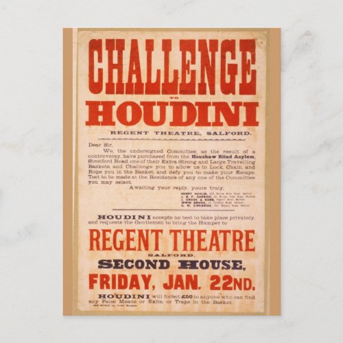 Challenge Houdini Postcard