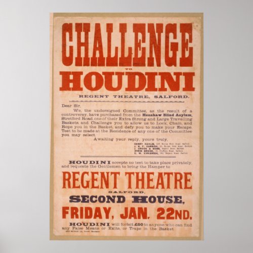 Challenge to Houdini _ Vintage Poster