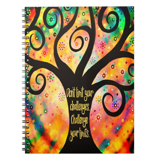 Challenge Your Limits Whimsical Tree Colorful Notebook (Front)