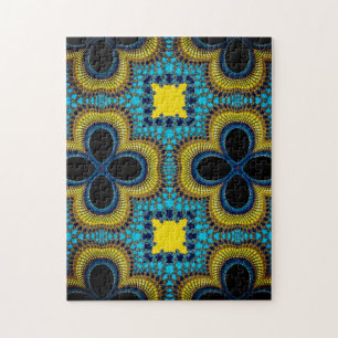 Challenging African Pattern Shades of Blue & Green Jigsaw Puzzle