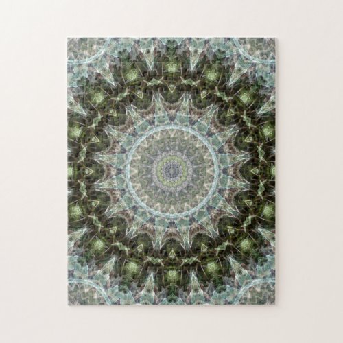 Challenging Frosty Green Leaf Mandala Jigsaw Puzzle