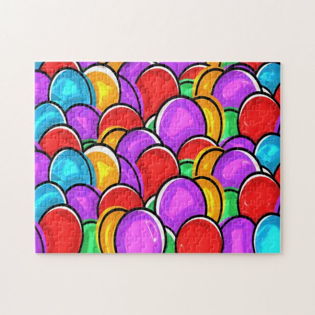 Challenging Personalized Colorful Easter Eggs Jigsaw Puzzle (Horizontal)