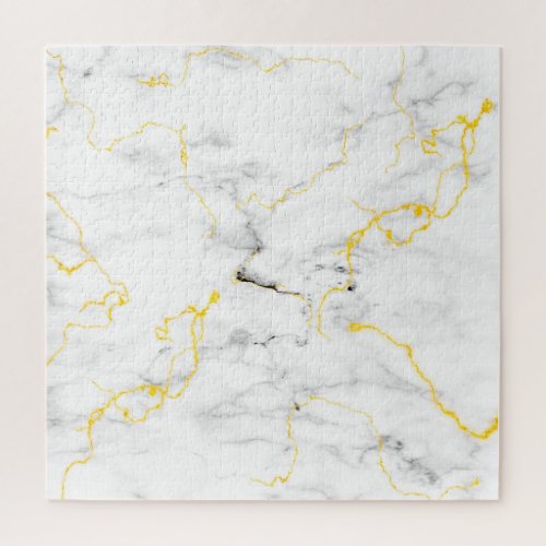 Challenging White Gray Marble Pattern Gold Vein Jigsaw Puzzle
