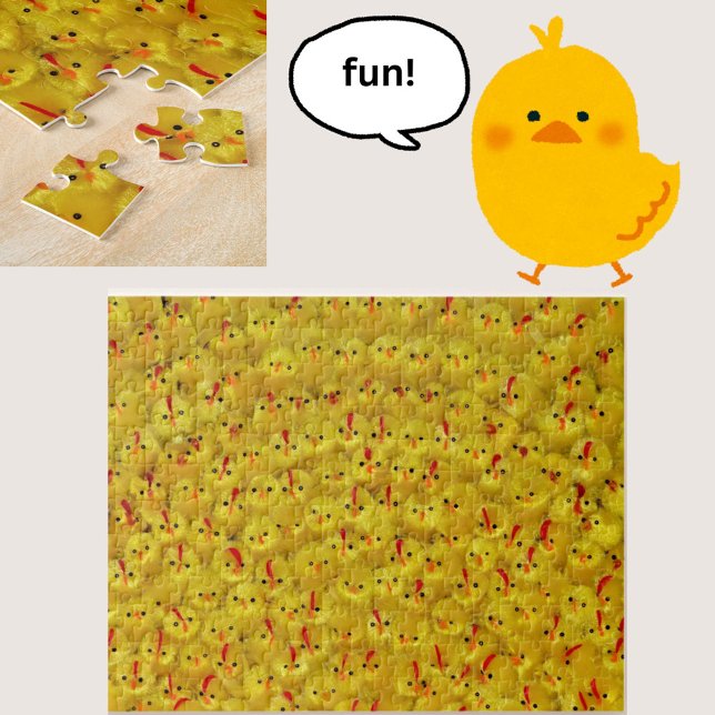 Challenging Yellow Easter Chicks Modern Pattern Jigsaw Puzzle (A fun jigsaw puzzle, featuring a difficult all-over pattern of cheery yellow baby toy chicks!)