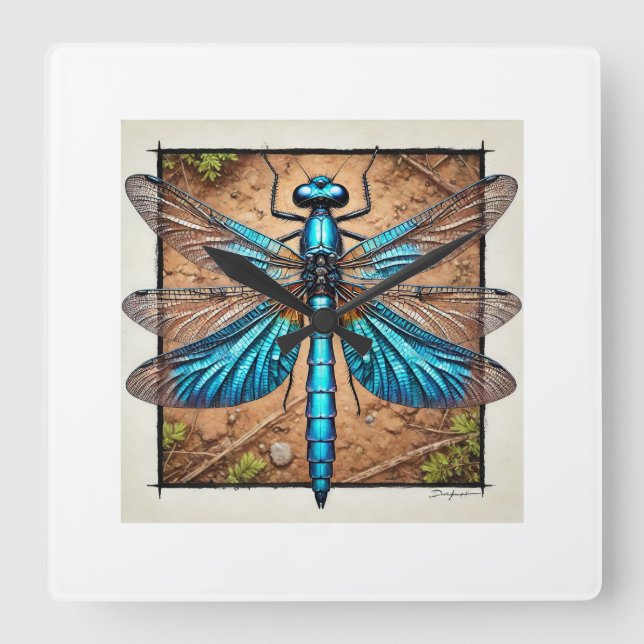 Chalybeothemis Dragonfly 210824IREF213 - Watercolo Square Wall Clock (Front)