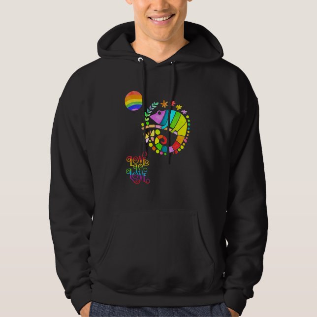 Chamaleon Watercolor Pride  Vibrant Rainbow Design Hoodie (Front)
