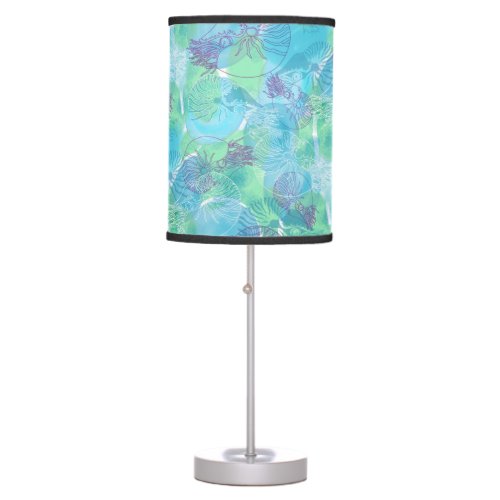 Chambered Nautilus on Blue Green Watercolor Table Lamp