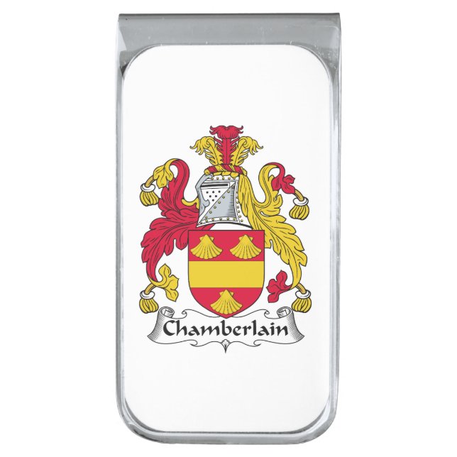 Chamberlain Family Crest Silver Finish Money Clip (Front Vertical)