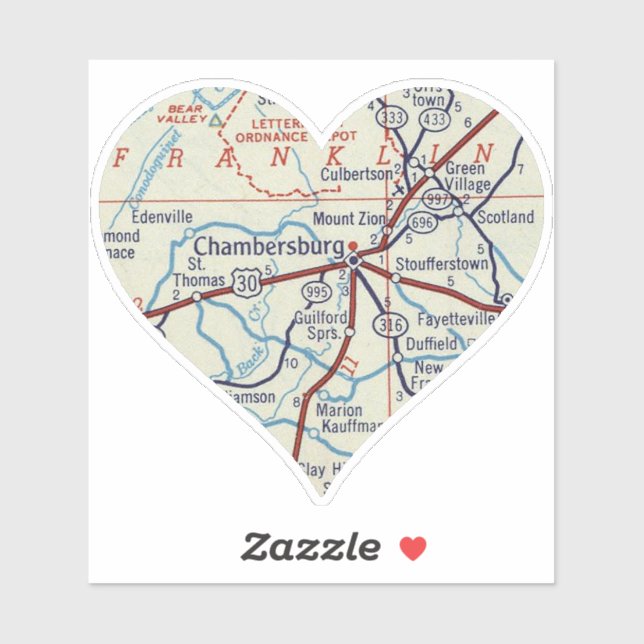 Chambersburg PA Vintage Map Sticker (Sheet)
