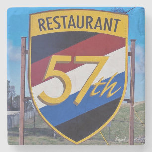 Chamblee, 57th Fighter Restaurant Sign, Georgia Stone Coaster