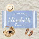 Chambray Blue Girls Weekend Personalized Name Beach Towel<br><div class="desc">Personalized beach towel design for a girls' weekend vacation getaway features a custom first name in modern script writing framed by coastal stripes,  with custom text for the occasion. The chambray blue background color can be modified. Please visit our shop for other color options.</div>