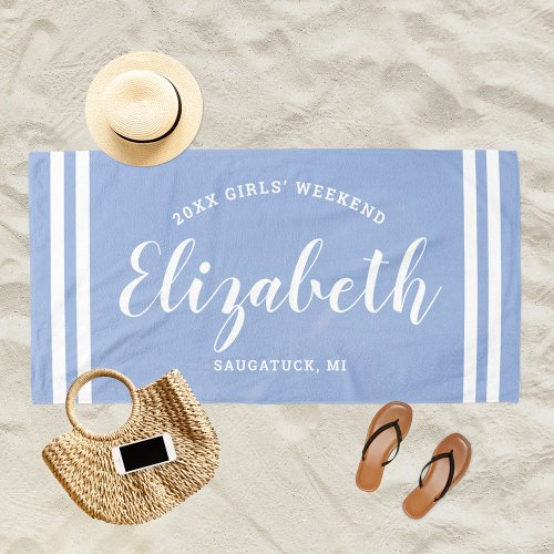 Chambray Blue Girls Weekend Personalized Name Beach Towel