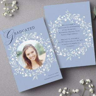 Chambray Blue White Wildflower Wreath Graduation Announcement