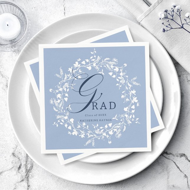 Chambray Blue White Wildflower Wreath Graduation  Napkins (Creator Uploaded)