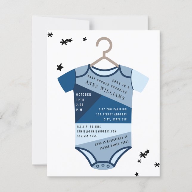 Chambray Color Block Bodysuit Boy Baby Shower Invitation (Front)
