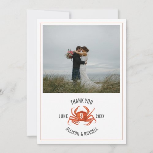 Chambray Crab Rustic Coastal Wedding Thank You Card