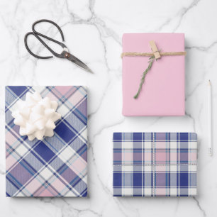 Chambray, Light Pink, Light Grey-Blue... Plaid Wrapping Paper Sheets