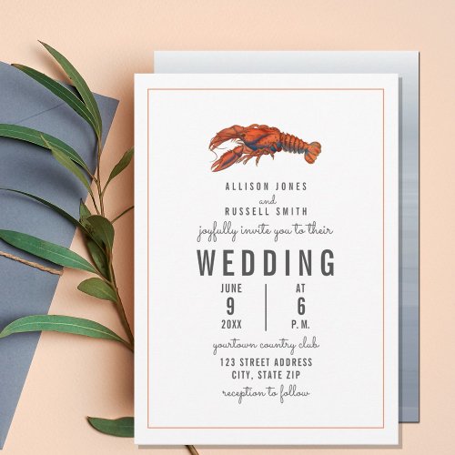 Chambray Lobster Pinstripe Wedding Invitation