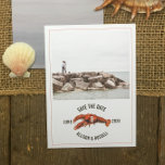 Chambray Lobster Rustic Wedding Photo Save The Date<br><div class="desc">A rustic nautical wedding save the date featuring an illustration of a red lobster with custom photo on front.  Back is chambray color watercolor inspired design.</div>