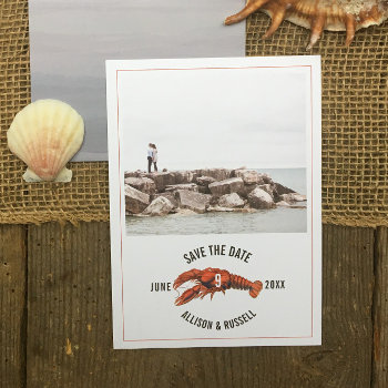 Chambray Lobster Rustic Wedding Photo Save The Date by JillsPaperie at Zazzle