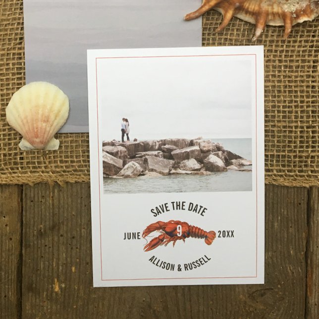 Chambray Lobster Rustic Wedding Photo Save The Date (Creator Uploaded)