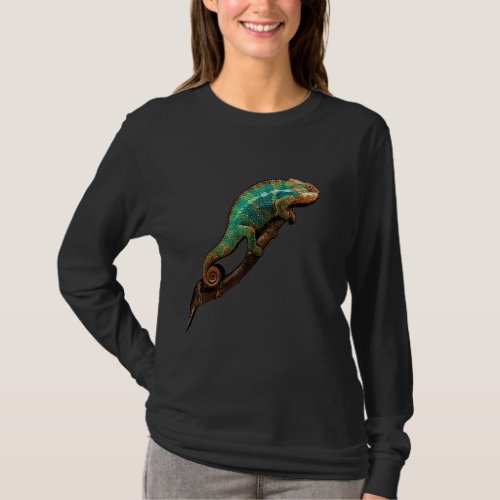 Chameleon Animal Reptiles Natural Cool Tree Branch T_Shirt