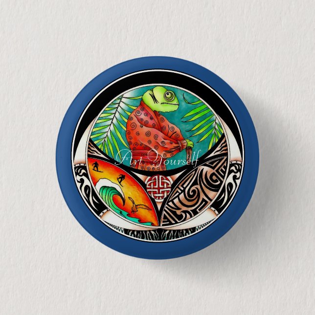 Chameleon Art Drawing Pinback Button (Front)