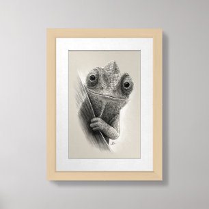 Chameleon Art Print, Hand-Drawn Pencil Framed Art