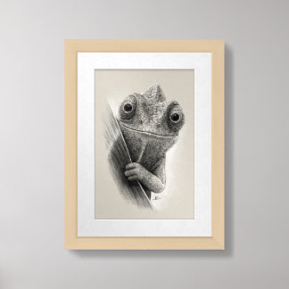 Chameleon Art Print, Hand-Drawn Pencil Framed Art
