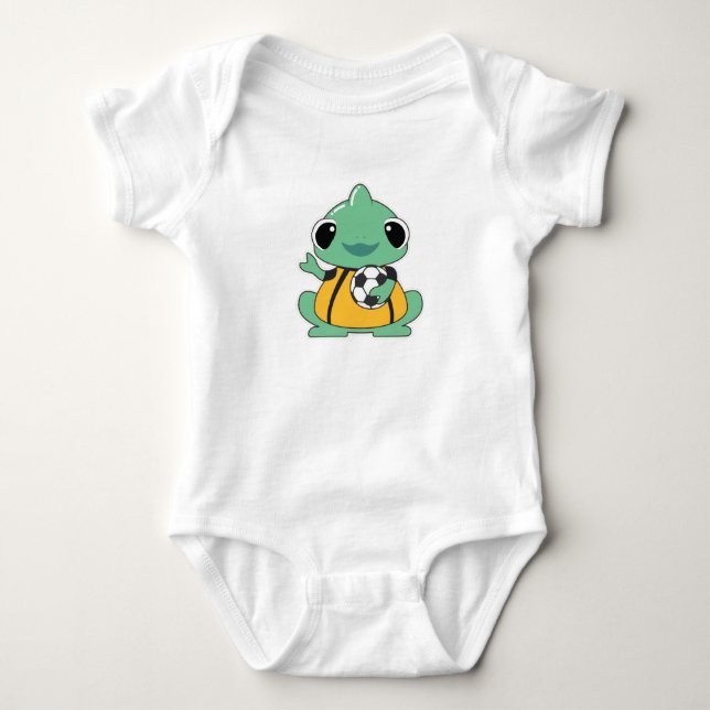 Chameleon as Goalkeeper with Soccer ball Baby Bodysuit (Front)