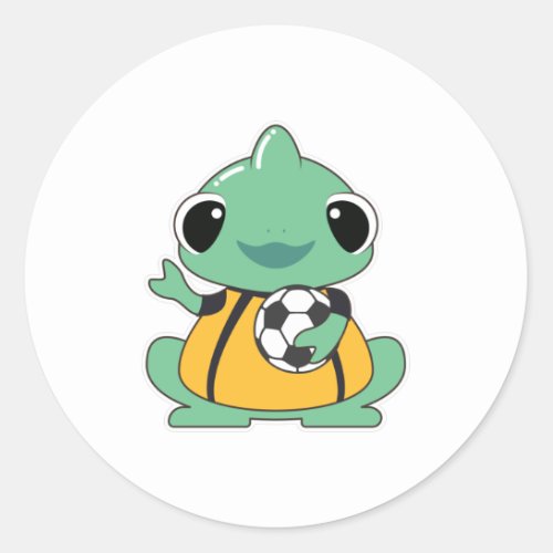 Chameleon as Goalkeeper with Soccer ball Classic Round Sticker