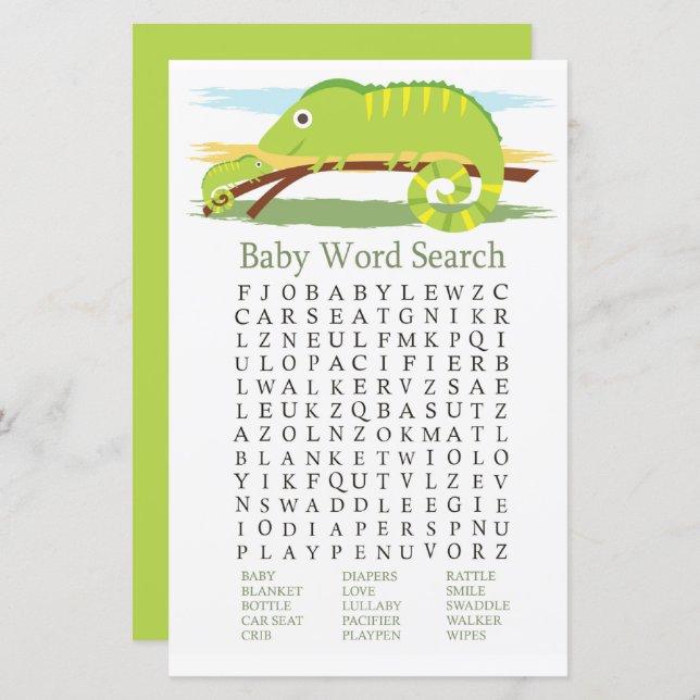 Chameleon Baby Shower Word Search Game (Front/Back)