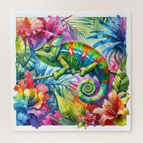 Chameleon Charm 2 _ Watercolor Jigsaw Puzzle