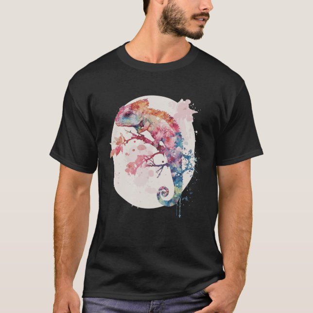 Chameleon Cherry Blossom Japanese Sakura Reptile T-Shirt (Front)