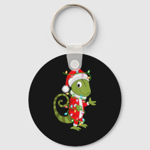 Chameleon Christmas Lights Santa Costume Cute Anim Keychain