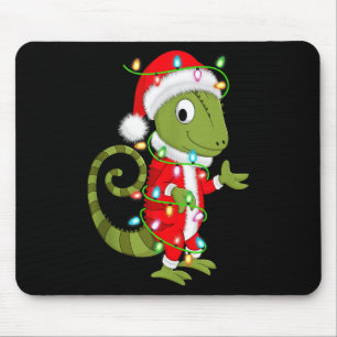 Chameleon Christmas Lights Santa Costume Cute Anim Mouse Pad